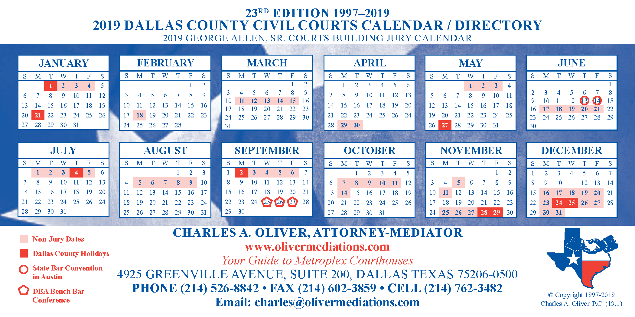 Charles Oliver Mediator 2019 Dallas County Civil Courts Calendar