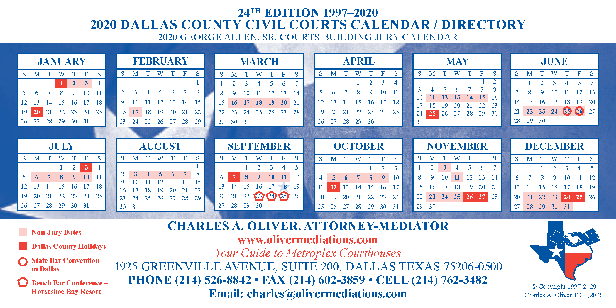 Charles Oliver Mediator 2020 Dallas County Civil Courts Calendar