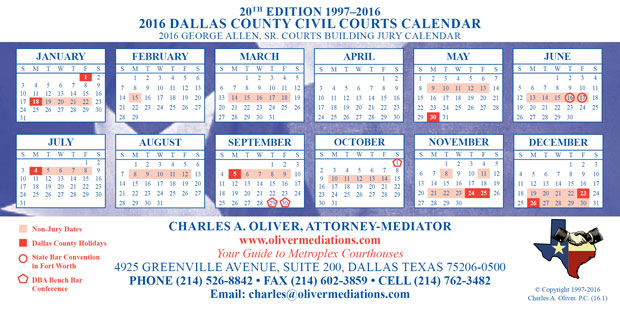 Dallas County Court Calendar 2016